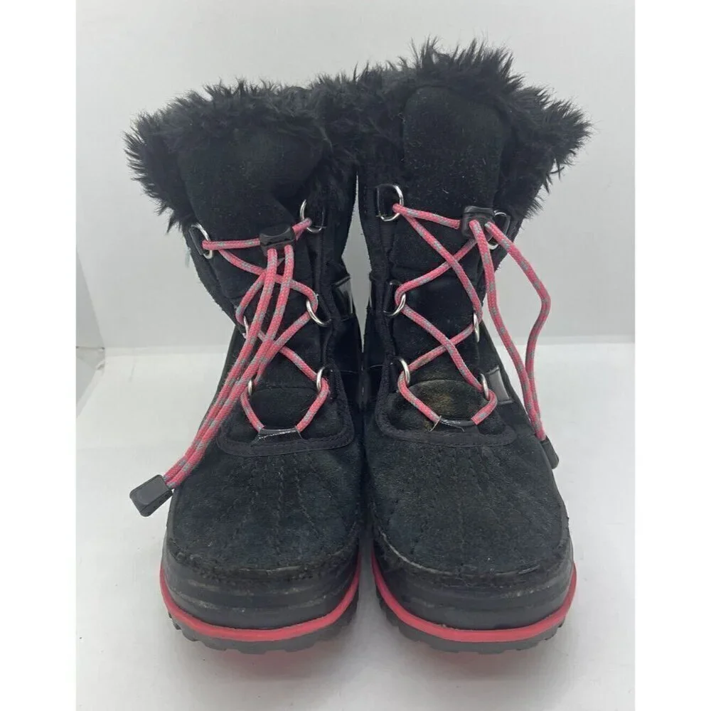 Sorel NY2417-010 Black Rubber Suede Leather Lace Ankle Snow Boots Youth Size 5